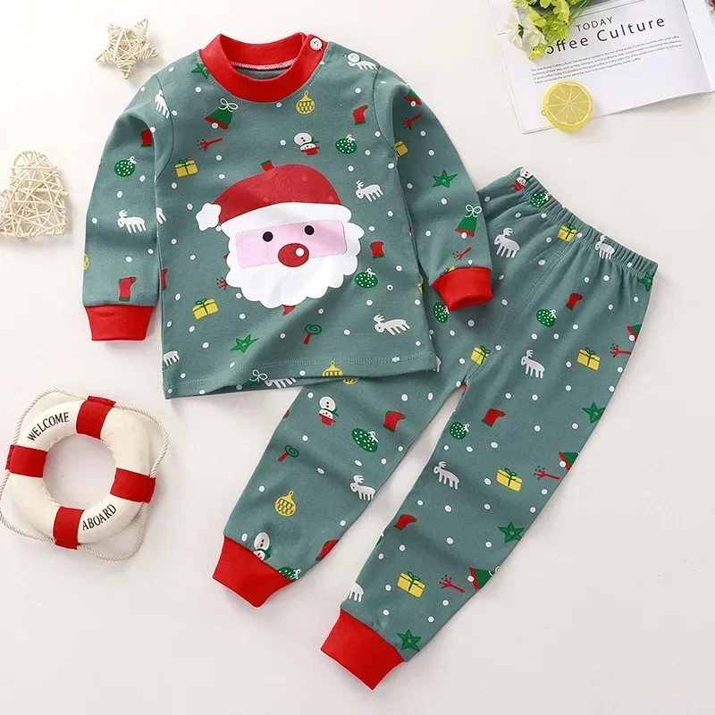 Baby Boys Girls Christmas Warm Pajamas Kids Xmas Cartoon Long Sleeve Pyjamas Children\'s Autumn Winter Sleepwear Clothing Sets