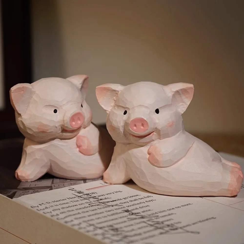 

Creative Handmade Wood Carving Miniature Pig Ornaments Living Room Bedroom Entrance Animal Furnishings Crafts Birthday Gifts