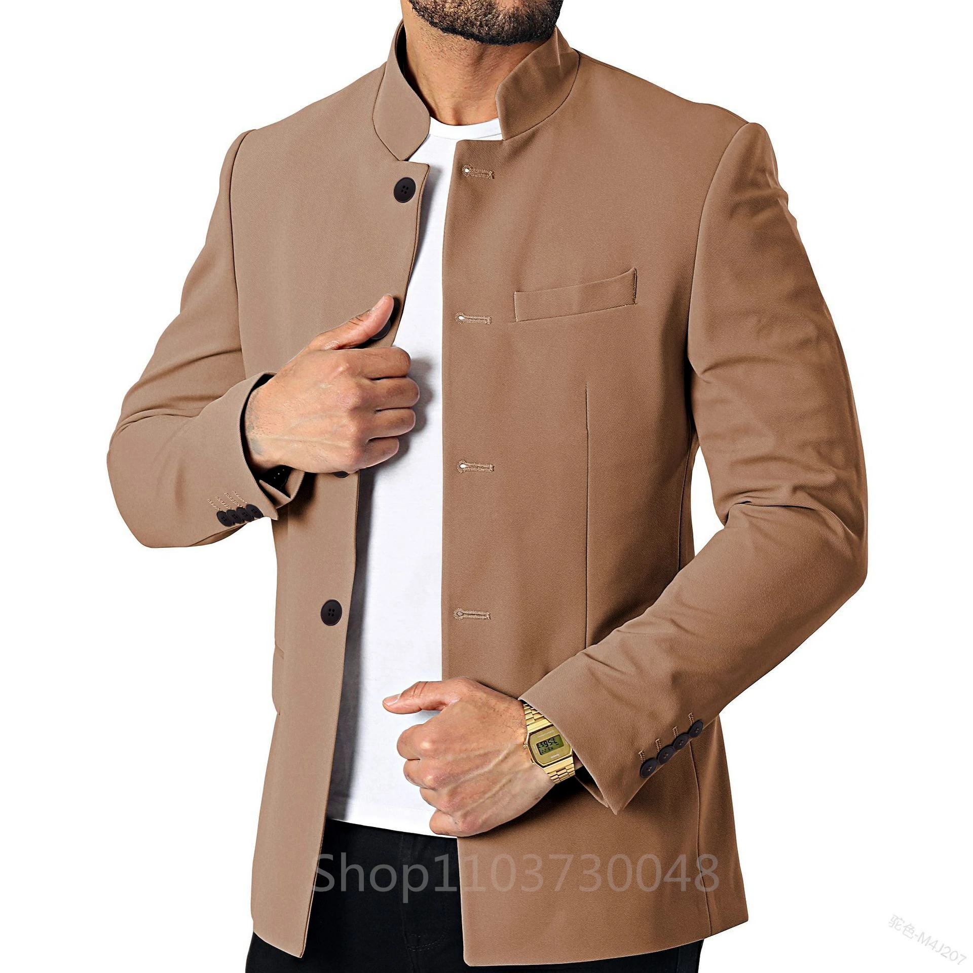 

Solid Blazer for Men Fashion Wedding Jacket High Quality Casual Business Best Man Suit Jacket Chinese Collar Formal Only Coat