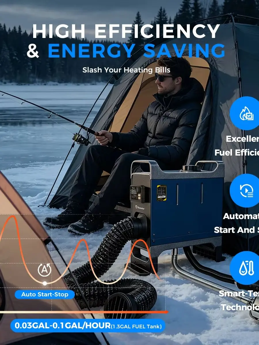 Sunster 8KW Diesel-Luftheizung All-in-One 12V/24V 110-240V Dual-Power Tragbar mit Griff Schnelle Erwärmung Keine Kaltluft 35dB Leise Standheizung APP LCD für Camping und Wohnmobil