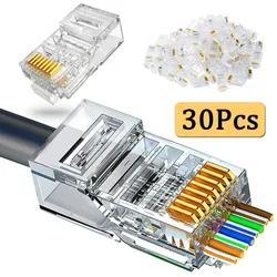 RJ45 Cat6 Pass Through Connectors Gold Plated 8P8C Ends for RJ45 Ethernet UTP Network Cable Transparent Cat6 Connectors Plug