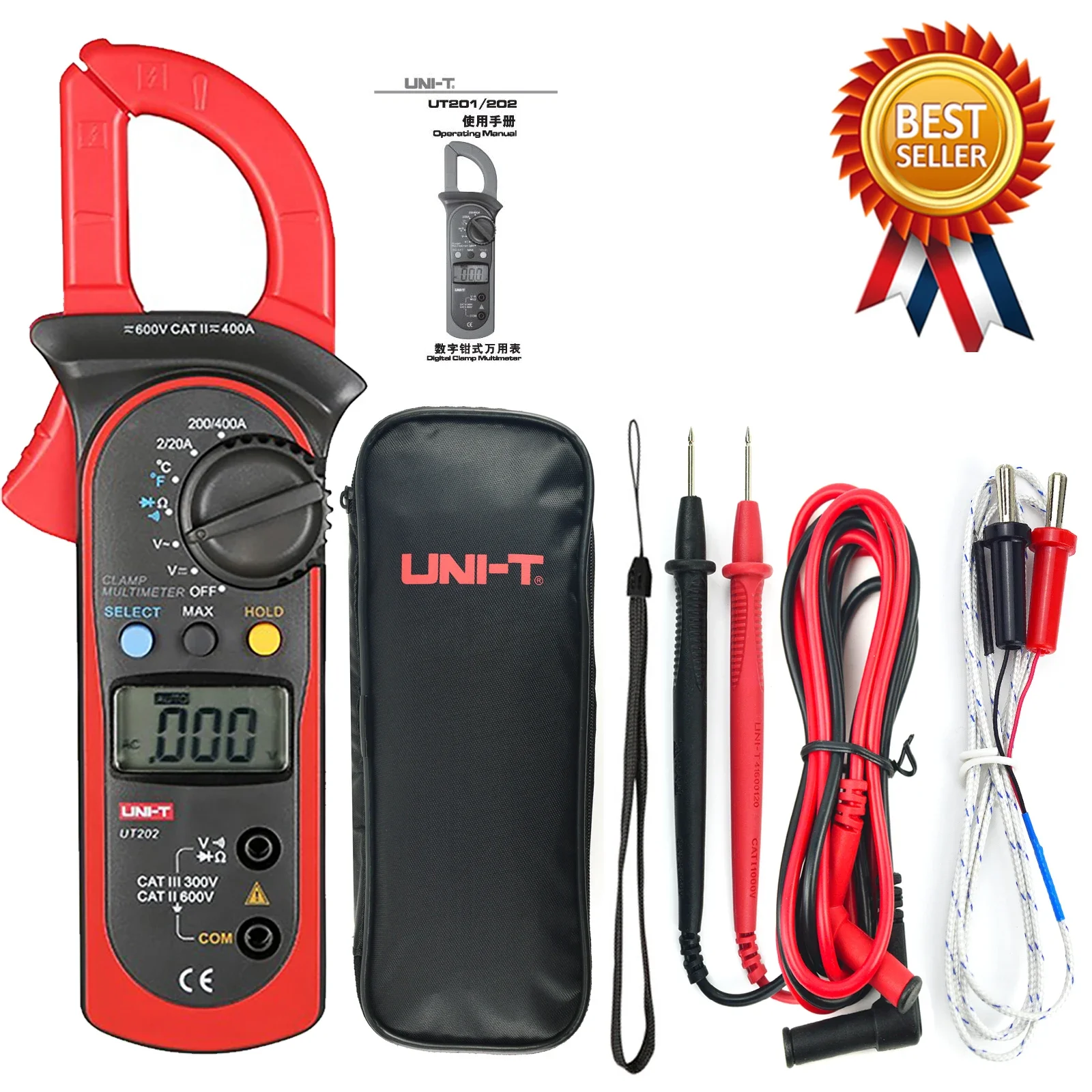 

UNI-T UT202 Auto Range Digital Clamp Meter Multimeter Pengukur Tegangan Volt Pengukur Amper DC Tegangan AC Current Perlawanan