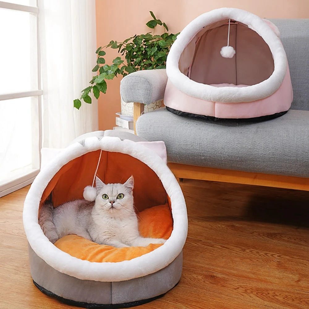 Cute Cat Bed Warm Pet Basket Cozy Kitten Lounger Cushion Cat House Tent Very Soft Small Dog Mat Bag For Washable Cave Cats Beds