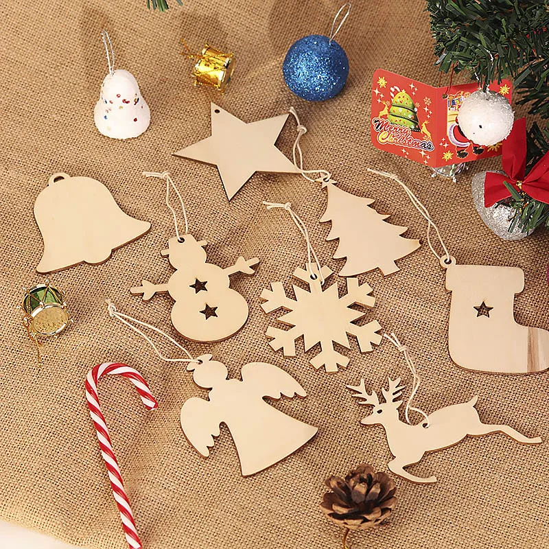

6/10pcs Creative Wooden Christmas Decoration Small Hanging Cartoon Hollow Wood Pendants Ornaments for Home Christmas Tree Supply