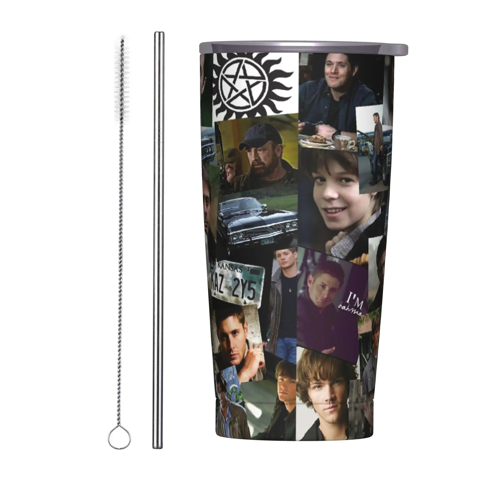 Supernatural Collage Castiel Tumbler Vacuum Insulated  Coffee Cups Vacuum Flask Double Wall Mugs Water Bottle, 20oz
