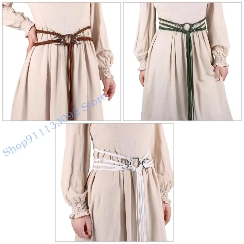 

H9ED средневековый пояс в форме луны, регулируемый веревочный галстук, хлопковый ремешок для богемной одежды