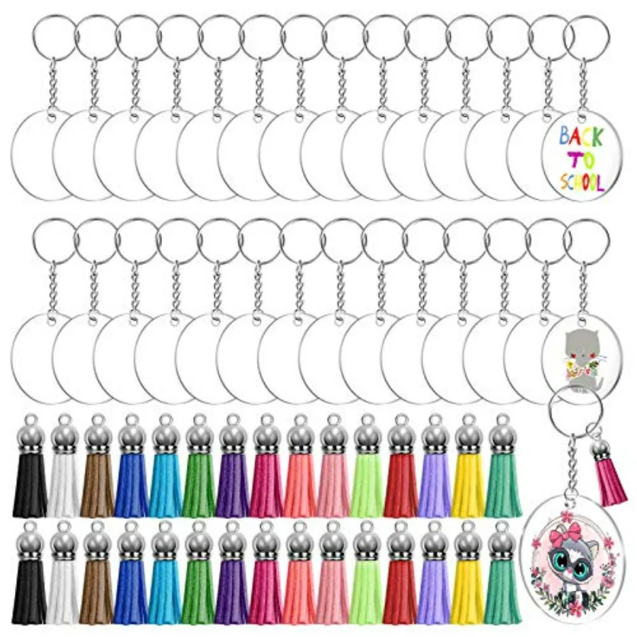 

Acrylic Keychain Blanks Kit - 120pcs Including Acrylic Blanks, Keychain Tassels, Key Rings, Jump Rings for DIY Key Chain Vinyl