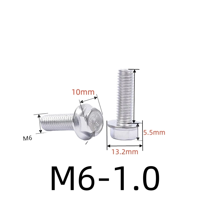 M6-1.0 M8-1.25 Smooth Plane Flanged Hex Head Bolts Flange Hexagon Screws Stainless Steel 18-8 (304) Plain Finish