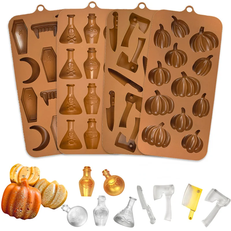 Halloween Pumpkin Bat Silicone Chocolate Mould Vampire Teeth Cake Candy Ice Making Skull Bone Soap Candle Mold Party Decor Gifts