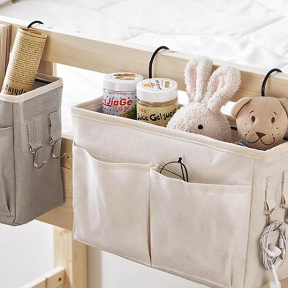 

Bedside Hanging Organizer Storage Bag Multifunction Sundries Organizer Book Storage Pouch for Dorm Baby Bed (White)