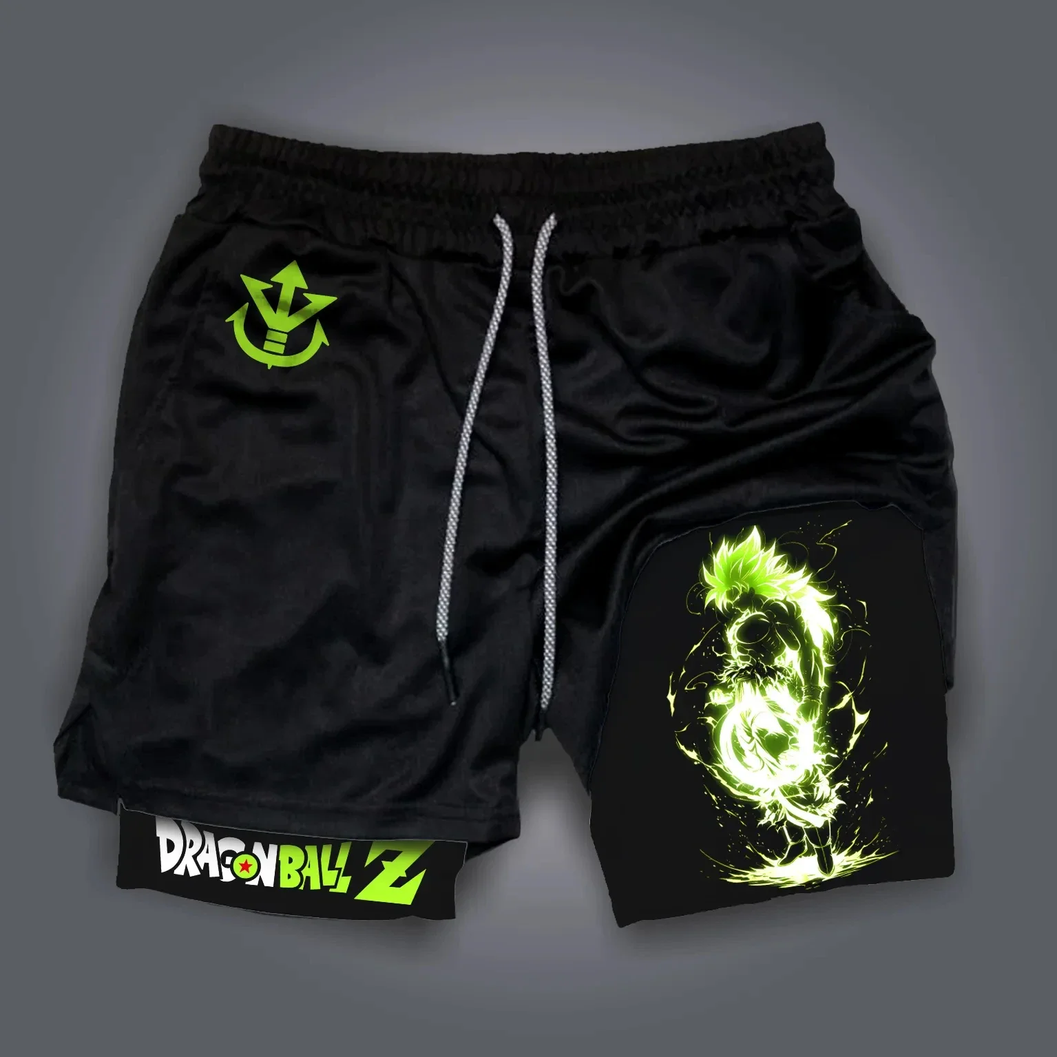 

Dragon Ball Anime Peripheral Broli Printed Sports Double-layer Shorts 2025 Summer Men's Loose and Breathable 2-in-1 Pants