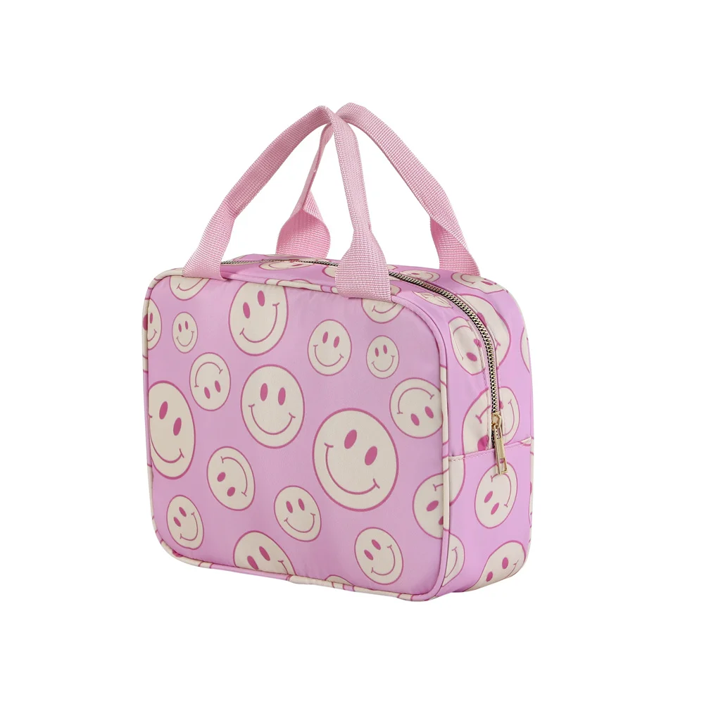 Lunch Bag in Nylon con isolamento floreale Checker Plaid Smile Lunch Box con manico torna a scuola per il campeggio da viaggio