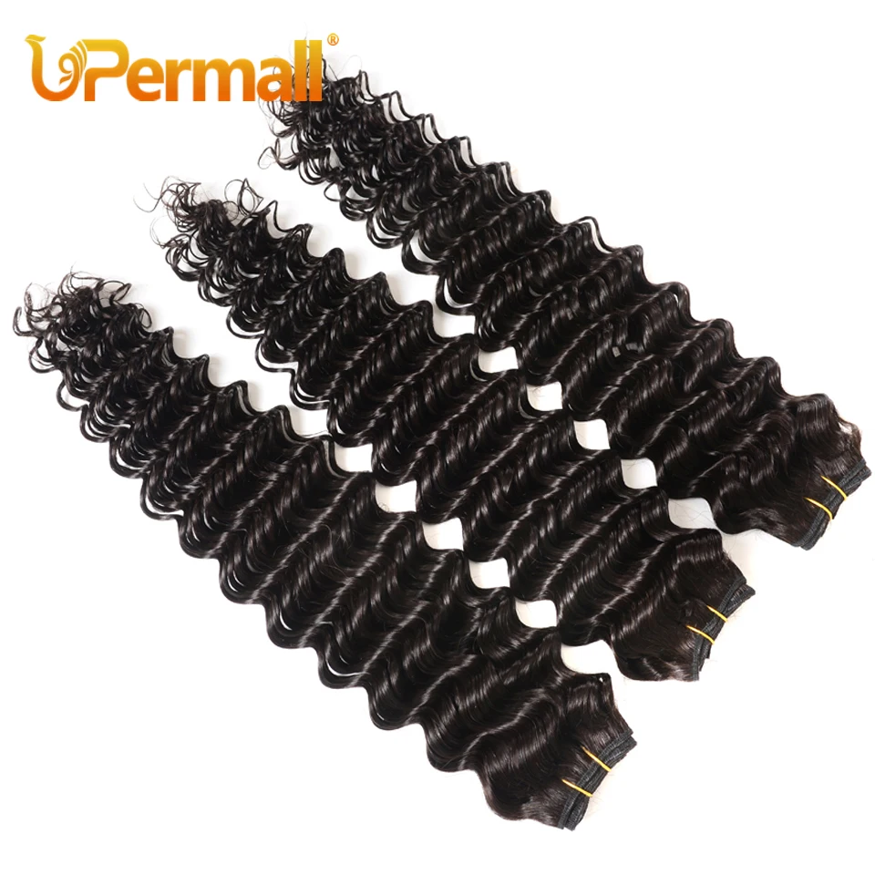 Upermall 1/3/4 Deep Wave Human Hair Bundles Deals On Sale 30 Inch Soft 100% Brazilian Remy Hair Weave Extensions Natural Color