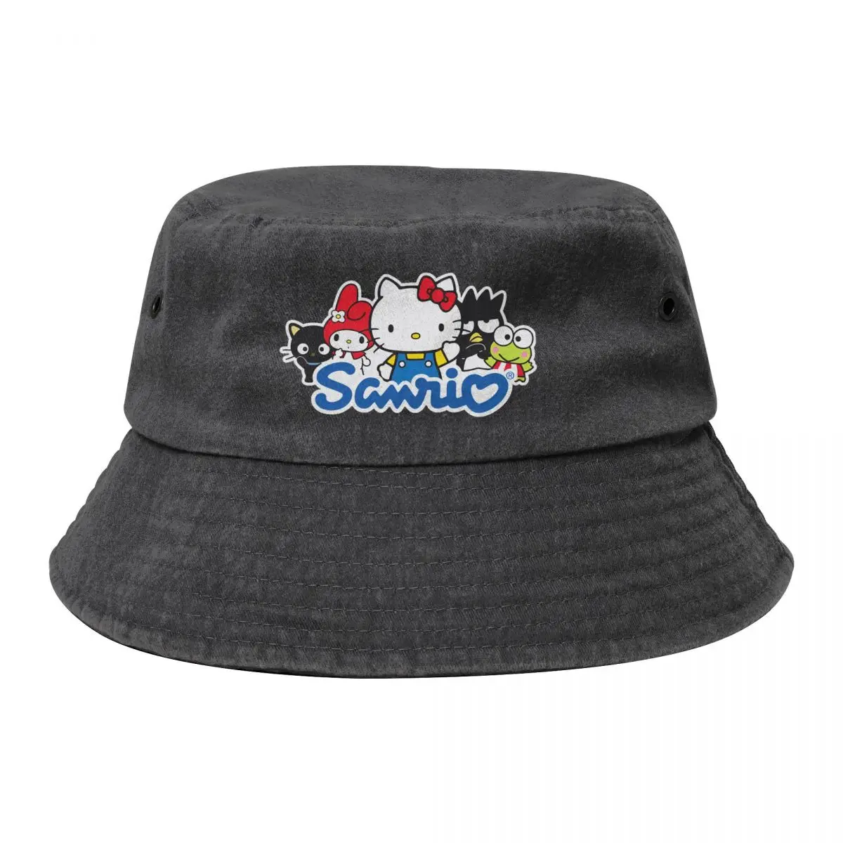 Street Hello Kitty And Friends Denim Bucket Hats For Men Women Melody Washed Distressed Fisherman Cap Travel Headwear