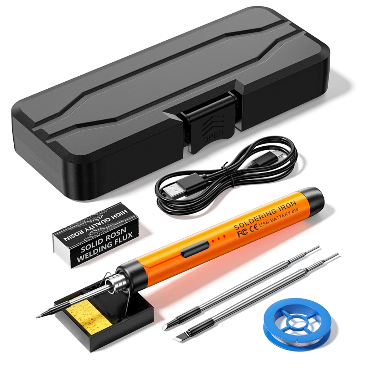 USB Rechargeable Portable Soldering Iron,3 Speed Adjustable Temperature USB Electric Iron Mini Soldering Iron Kit Orange