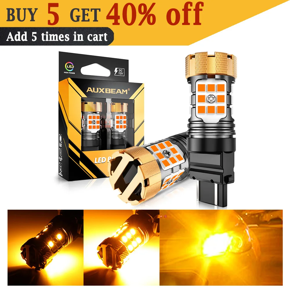 

AUXBEAM T25 3157 3156 LED TURN SIGNAL LIGHT SIDE MAKER LIGHT BULBS 50W 4000LM CAN-BUS ERROR FREE 3000K AMBER B21-PRO SERIES