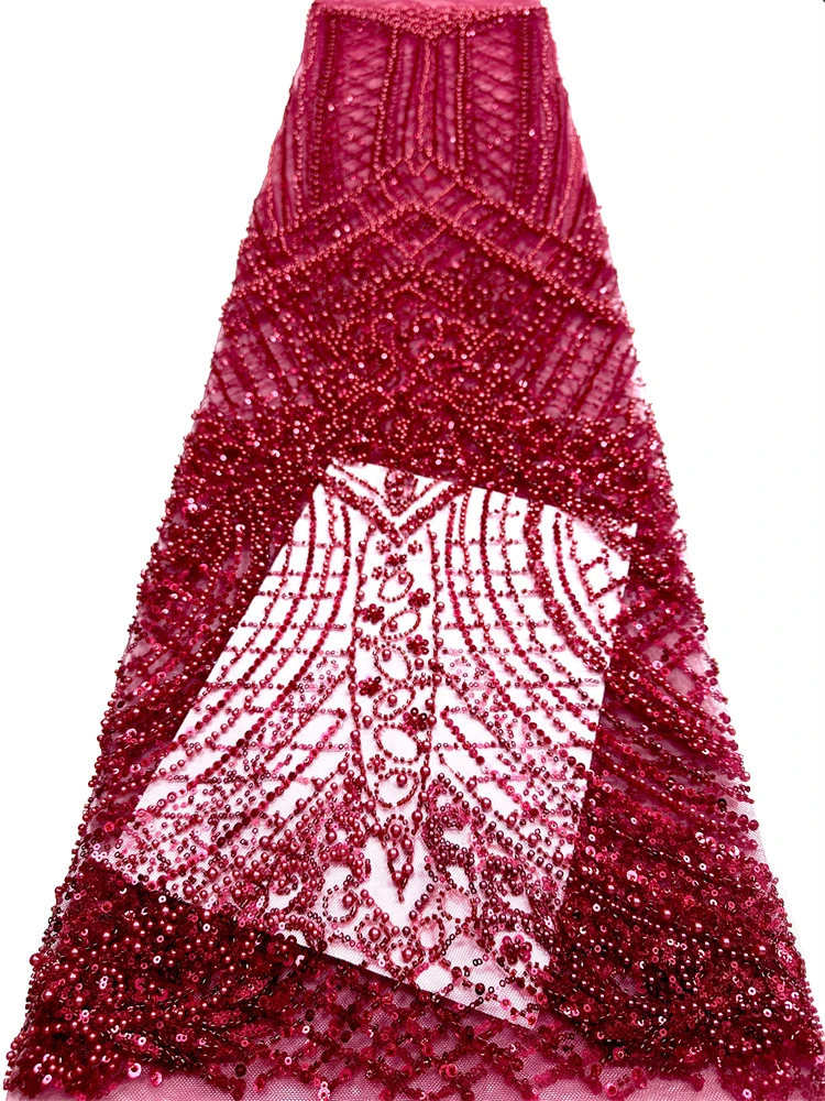 

2026 African Lace Fabric Embroidered Nigerian Lace Fabric with Bead Sequins High-quality African French Net Lace Fabric