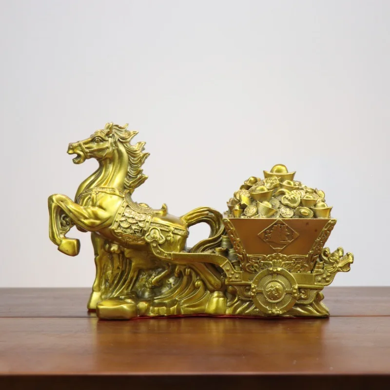 Pure copper figurine, a symbol of prosperity good fortune, representing success abundance. Brass horse and carriag