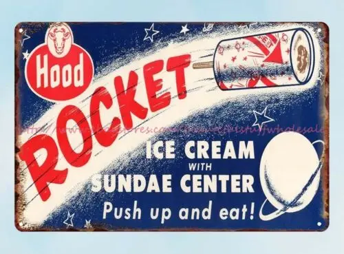 decorative items for bedroom Rocket Ice Cream 1960s tin sign