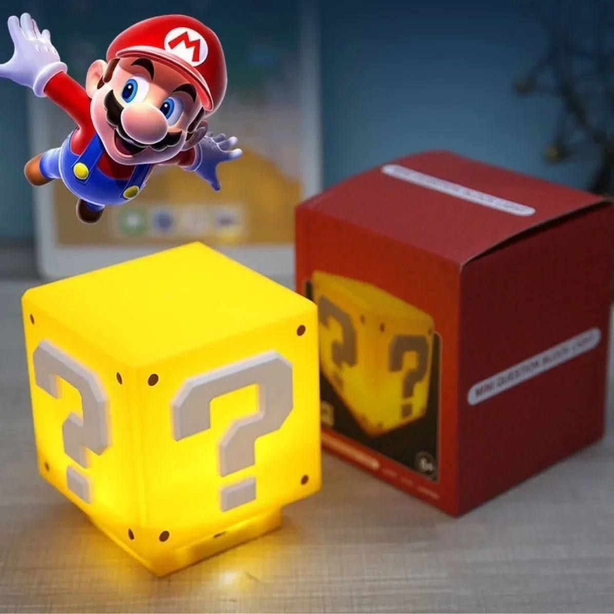 Hot Anime Super Mario Figure Bros Led punto interrogativo Brick Night Light ricarica Usb lampada da tavolo statua luce decorativa regali per bambini