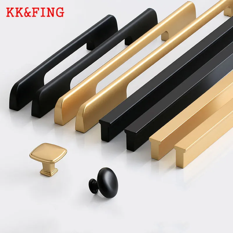 KK & FING-Modern Simples Alloy Alças de Móveis, Preto e Ouro, Maçaneta, Armário de Cozinha, Puxadores de Gaveta, Móveis Hardware