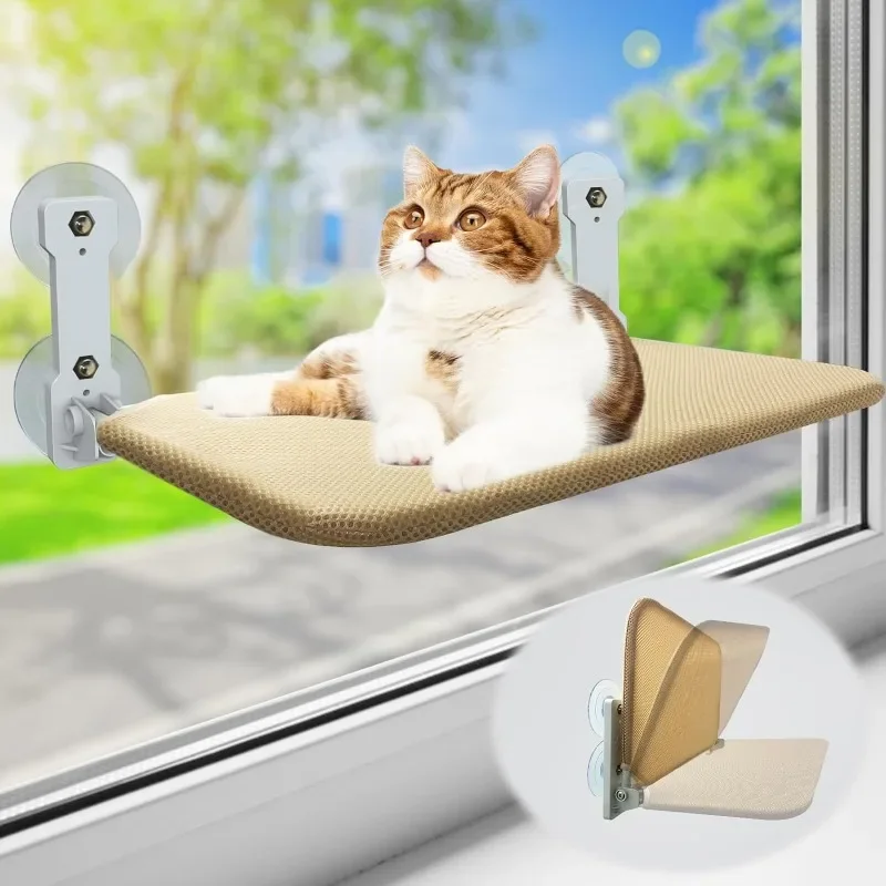 Foldable Cat Window Perch Cordless Cat Window Hammock with 4 Strong Suction Cups Windowsill Cat Beds Seat for Indoor Cats Inside