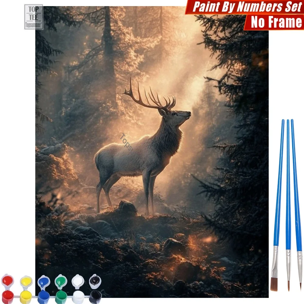 

Sacred Forest Stag Paints By Number Set - Sunlight Piercing Trees Wall Art Decor Day Of The Dead Gift For Girlfriend