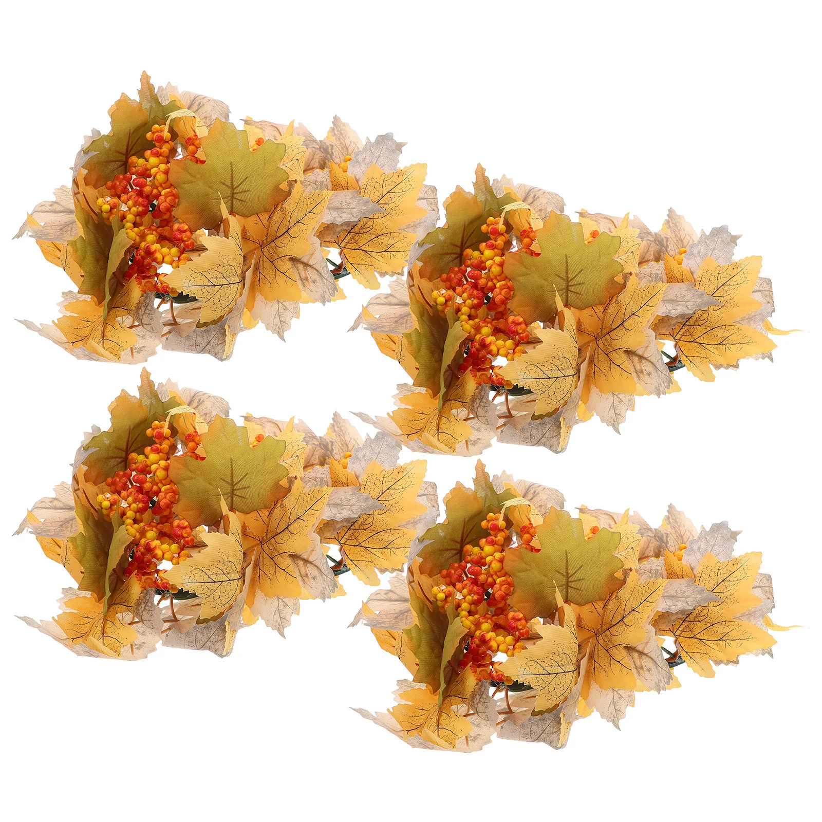 

4Pcs Fall Rings Artificial Maple Leaf Wreath Small Rings Autumn Table Centerpiece Thanksgiving Harvest Festival