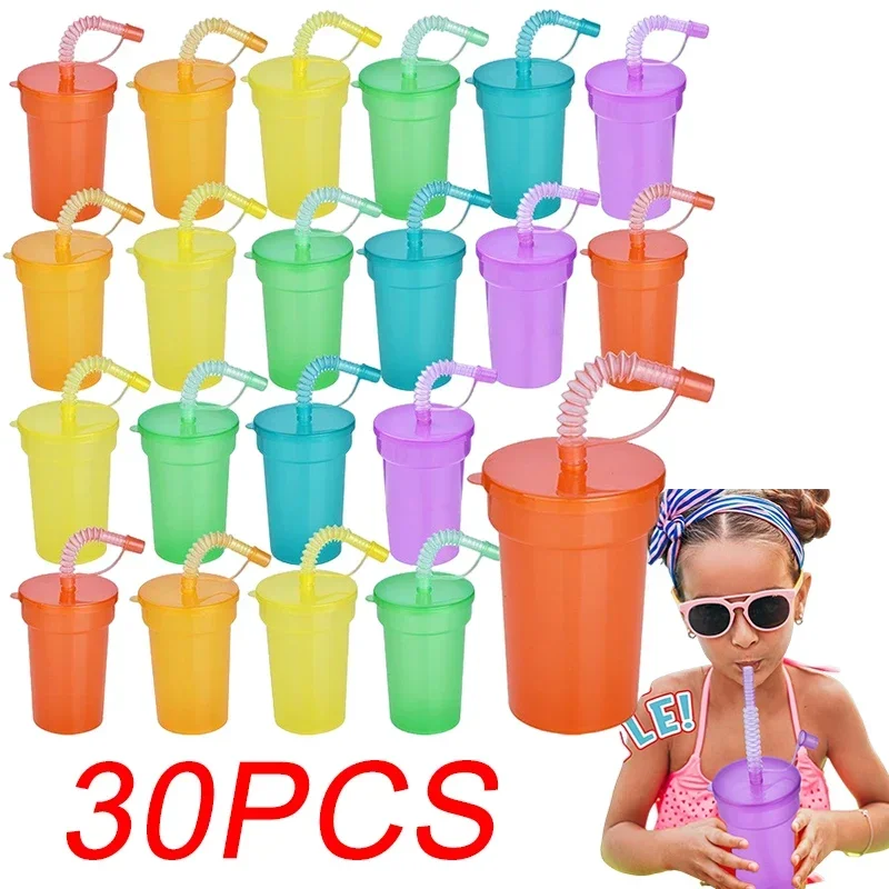 6PCS Neon Sipper Cups - Colorful, Spill-Proof Cups with Lids and Straws - Ideal for School Events, Themed Parties, and Birthday