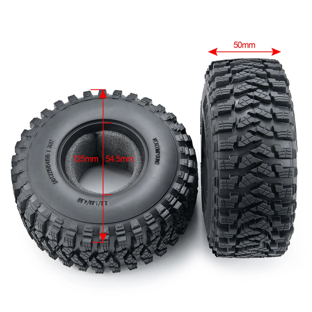 RCGOFOLLOW 1.9 Inch 106mm Diameter 38mm Width Rubber Crawler Wheel Tires 1/10 SCX10 D90 TRX4 TF2 CC01 Capra RC Car Part Black