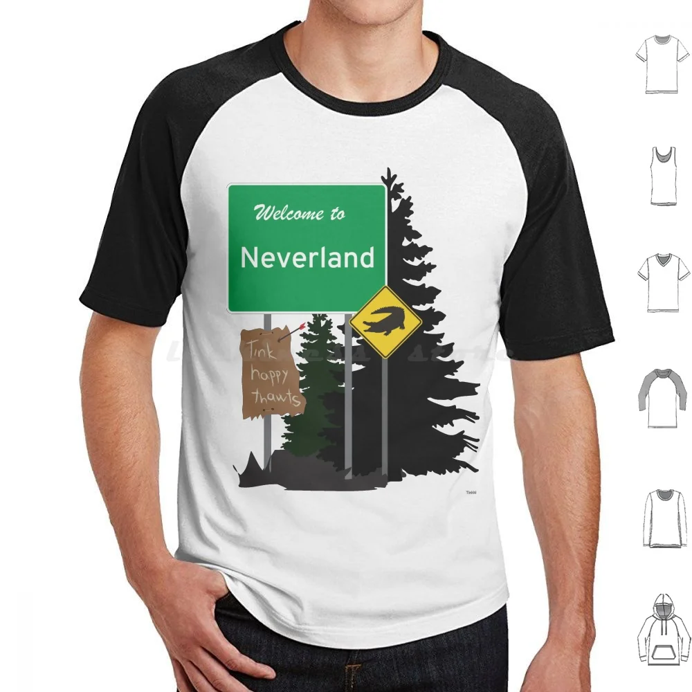 Neverland Signs T Shirt Cotton Men Women DIY Print Neverland Sign Fairy Tale Childhood Funny Humor Road Traffic Crocodile