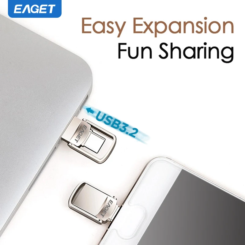 EAGET USB 3.2 Flash Drive 2 in 1 USB e tipo C Pen Drive 32gb 64gb 128gb 256gb Pendrive Memory Stick flash Disk per PC Phone