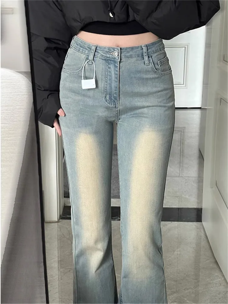 

American Retro High Waist Extended Micro Flared Jeans Women's Spring Autumn Elastic Floor-Length Pants Slimming Vintage