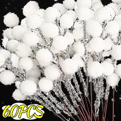 60/5PCS Artificial White Berry Stem Frosted Christmas Holly Berries Branches DIY Wreath Xmas Tree Ornament Wedding Home Decor