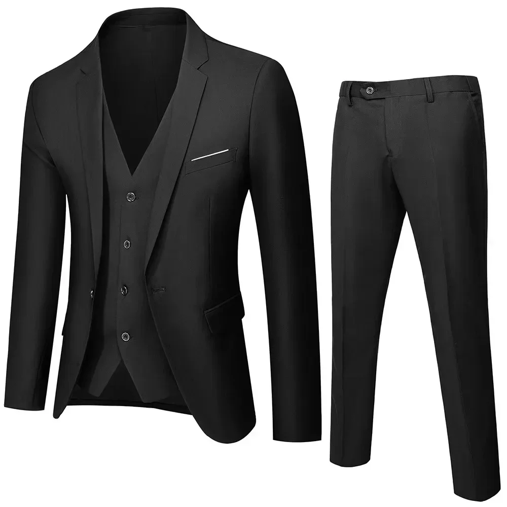 Men Suits 3 Pieces Set Notched Lapel Slim Fit Tuxedo Formal Smart Casual Wedding Business  Suit Two Button Customizable