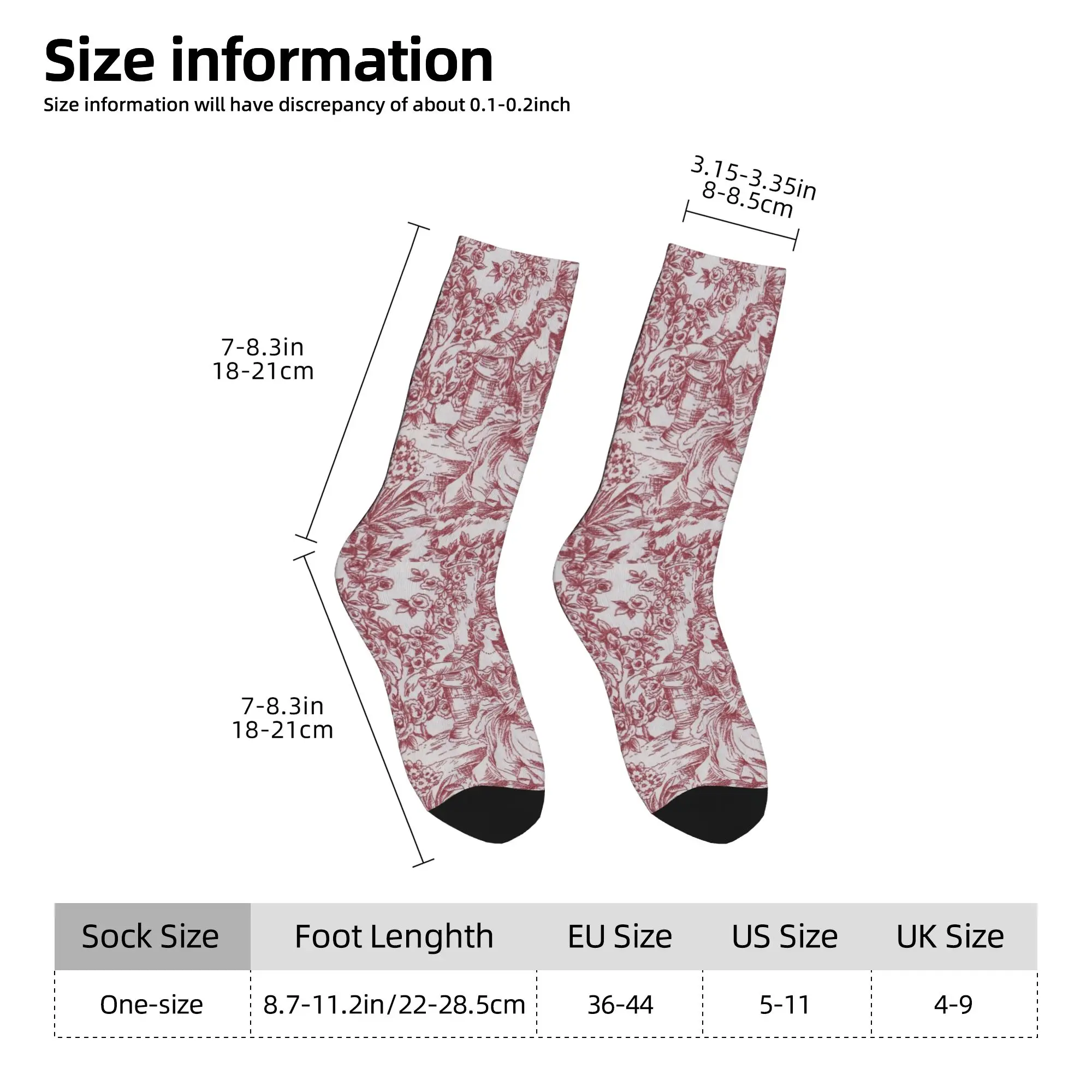 Custom Fun Printed Classic Red French Toile De Jouy Motif Pattern Socks for Men Women Stretch Summer Autumn Winter  Crew Socks view 4