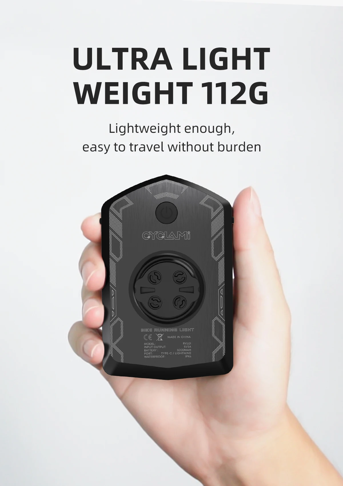 CYCLAMI RVL01 Bicycle Light Cycling Headlight 5000mAh Type-C Charging Front Lamp For Garmin XOSS IGS Computer Lights Charging