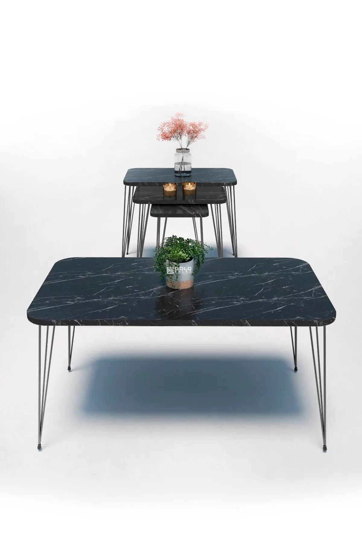 Modern Nelling Table And Center Table Set Black Wire Metal Leg 4 Pieces De Mounted Rectangle Tea Coffee Service Table Living Roo