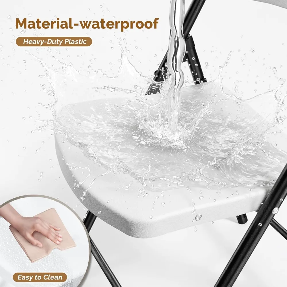 10 عبوات من كراسي بلاستيكية بيضاء قابلة للطي بإطار فولاذي متين للمناسبات الداخلية والخارجية