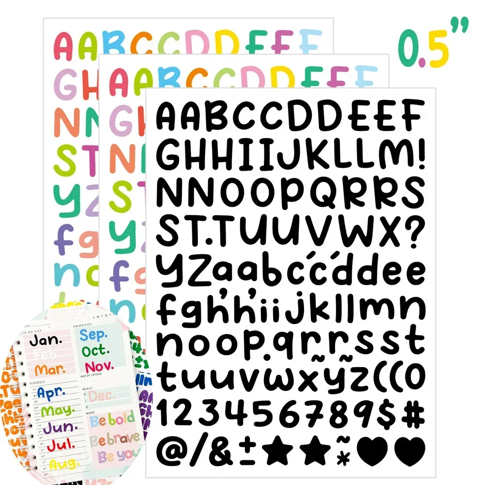 0.5 Inch 5 Sheets Small Letter Stickers Number Alphabet Sticker for Stationery Scrapbook Grad Cup Mug DIY Crafts Art Making