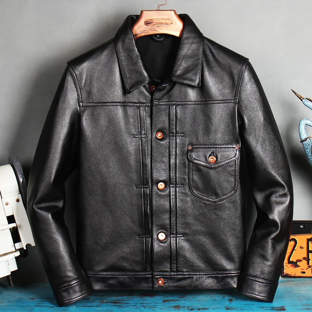 Top Layer Pure Soft Cowhide Leather Jaet Men's Slim Fit Stand Collar Coat New Sle Busin Casual Faion ...