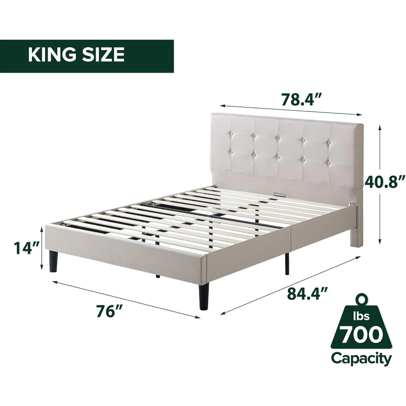 US Ibidun Upholstered Platform Bed Frame, Mattress Foundation, Wood Slat Support, No Box Spring Needed, Eco Friendly WonderBox