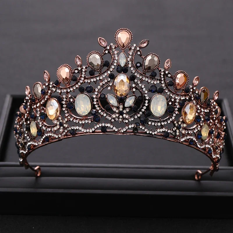 Vintage Baroque Queen Tiara Diadem Gold Wedding Crystal Rhinestone Crown Tiaras Bridal Hair Jewelry Wedding Hair Accessories