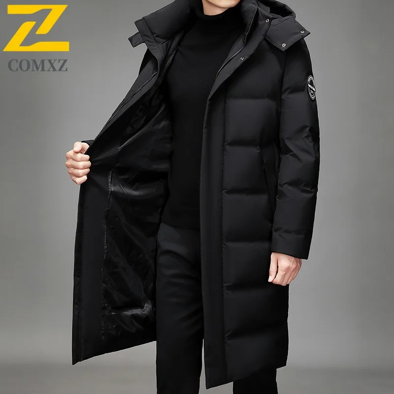 Maxbarley 2025 سترة شتوية دافئة للرجال موضة كورية طويلة معطف منتفخ سميك وخفيف الوزن عالي الجودة سترة تزلج دافئة بقلنسوة #5
