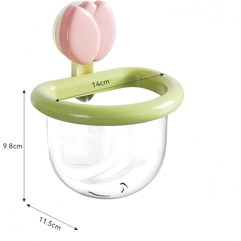 Tulip Shaped Suction Cup Bathroom Storage Basket, Wall Mount Detachable Shower Organizer with Drain Holes, No Drill Hanging Tumb