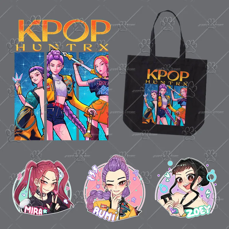 

K-Pop: Demon Hunters Patches Iron On Transfers For Clothes Cartoon idol Heat Thermal Transfer For Bags Clothing Stickers Decor