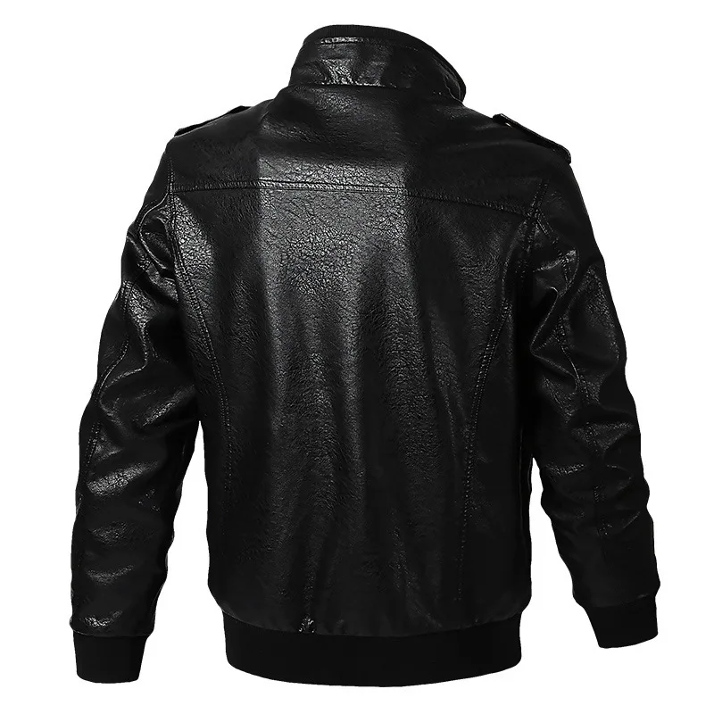 MAIDANGDI Men's Top Artificial Leather Jacket Men Plush Motorcycle Jacket Trend Youth Baseball Jersey Embroidered Dermis Leather