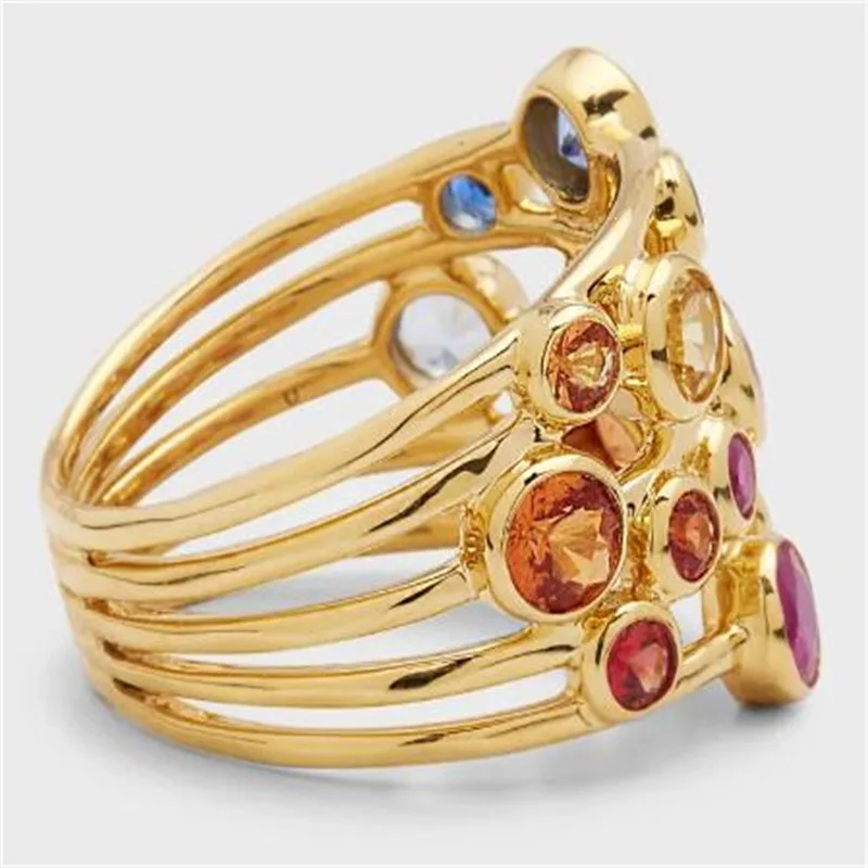 Böhmischer, mehrschichtiger, wellenförmiger Ring, blauer runder Zirkon-Stein, Verlobungsring, Retro, übertrieben, für Frauen, Party, Alltag, Geschenk – Detail 5