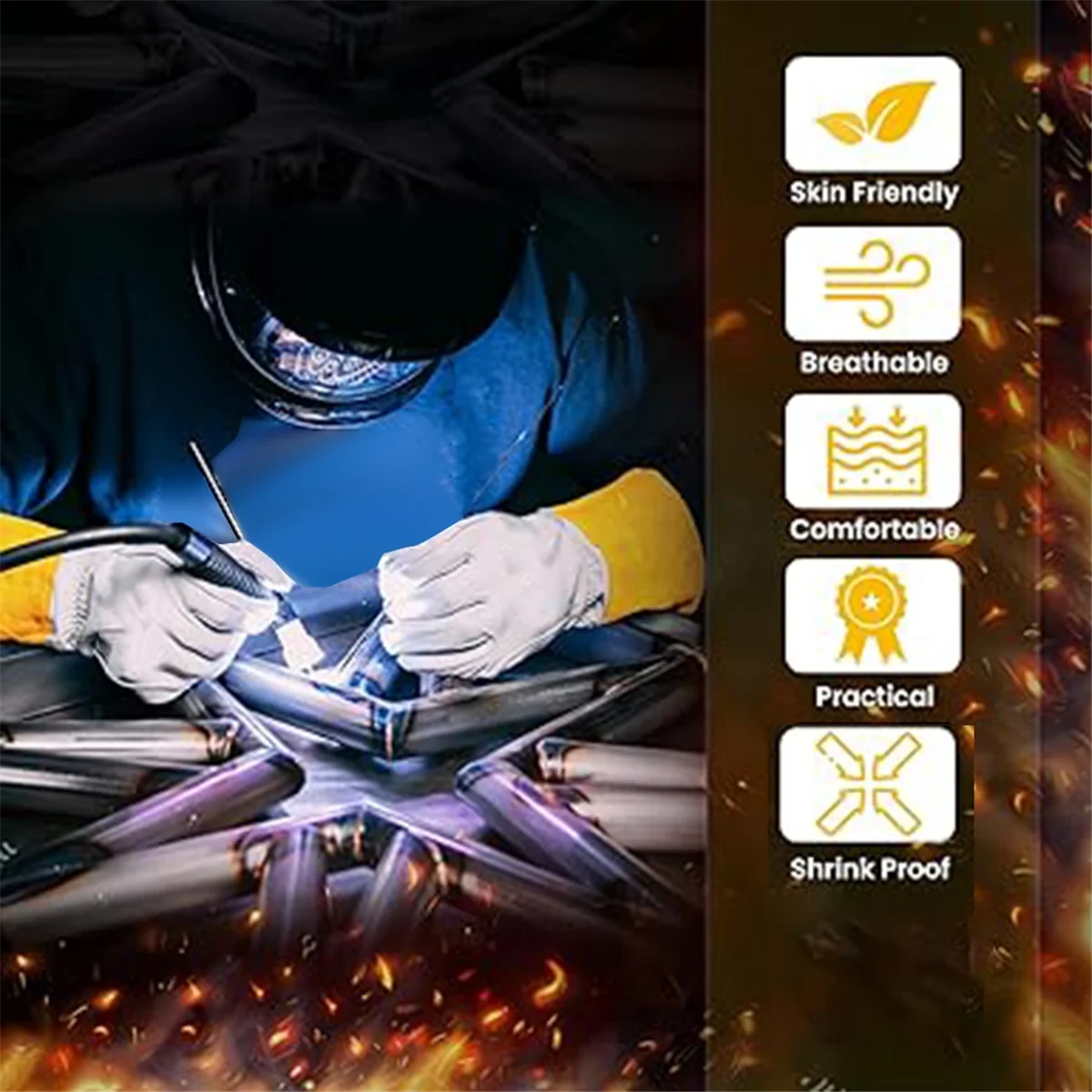 A002 Working Gloves,Welding Gloves Unlined Grain with Cuff and Fireproof Welders Gloves Extremely Soft and Flexible