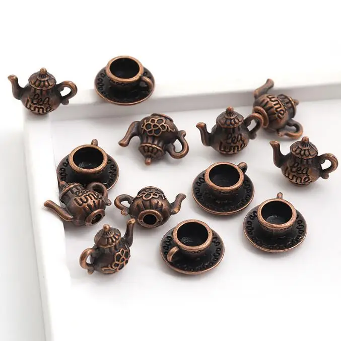 100pcs 13x15mm /14x14mm Alloy Charm Copper Teapot coffee cup Pendant Crafts LL002